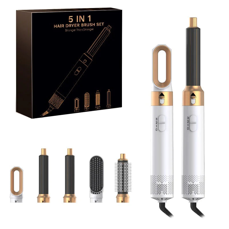 5 In 1 Hair Dryer Hot Air Comb For Curling Straightening And Volumizing Hair With Detachable Attachments