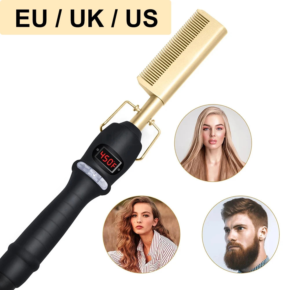 Dry And Wet Straight Hair Curling Copper Comb Bangs Straight Hair Electric Heating Curling Comb Hair Comb