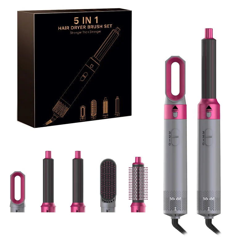 5 In 1 Hair Dryer Hot Air Comb For Curling Straightening And Volumizing Hair With Detachable Attachments