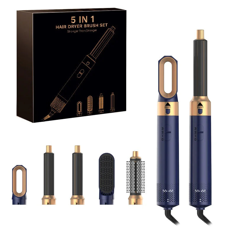 5 In 1 Hair Dryer Hot Air Comb For Curling Straightening And Volumizing Hair With Detachable Attachments