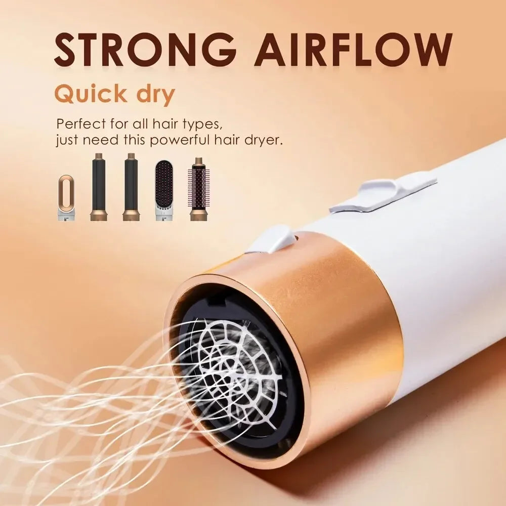 5 In 1 Hair Dryer Hot Air Comb For Curling Straightening And Volumizing Hair With Detachable Attachments