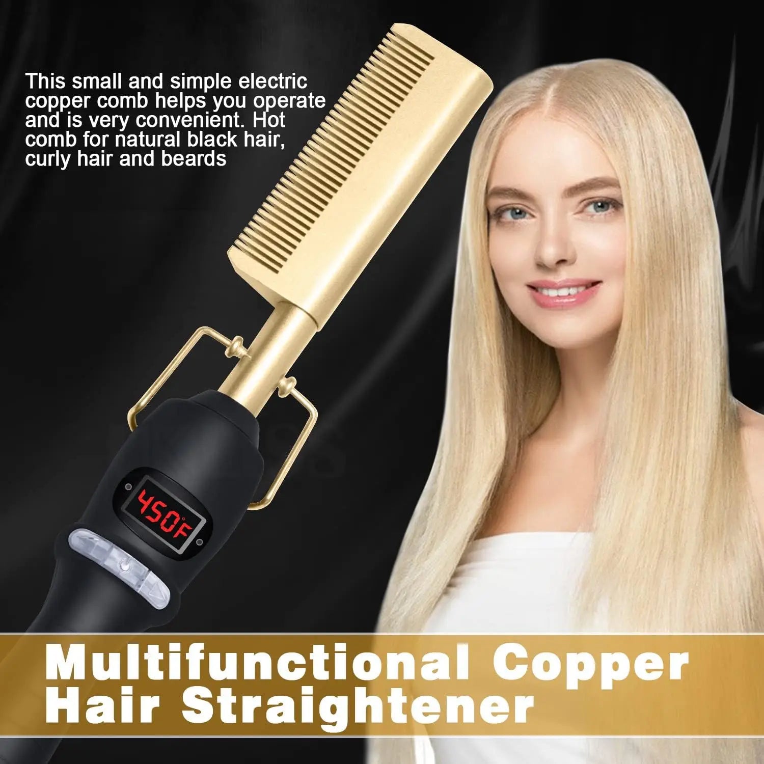 Dry And Wet Straight Hair Curling Copper Comb Bangs Straight Hair Electric Heating Curling Comb Hair Comb