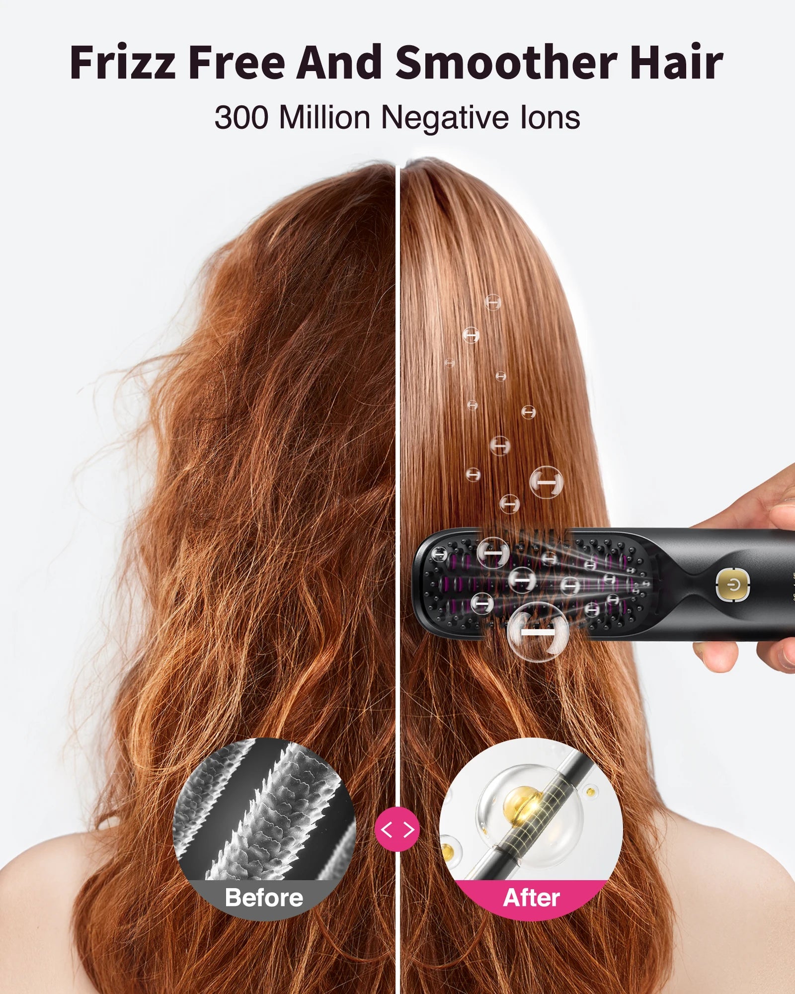 Cordless Hair Straightener Brush 450°F Adjustable Temp 30s Fast Heating 10000mAh Travel Wireless Straightening Comb Adult Kids