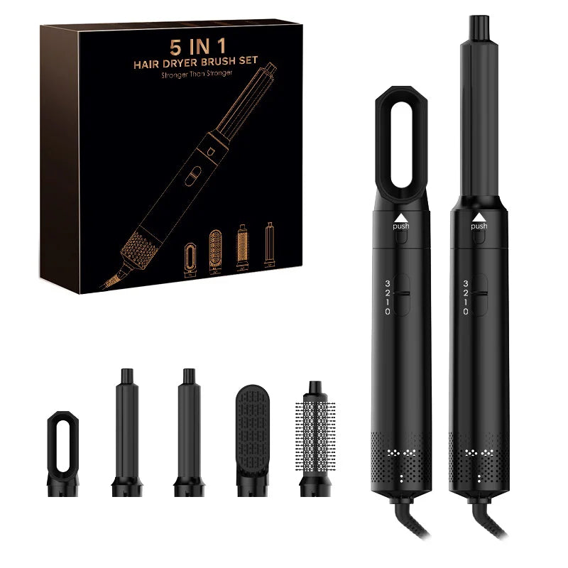5 In 1 Hair Dryer Hot Air Comb For Curling Straightening And Volumizing Hair With Detachable Attachments