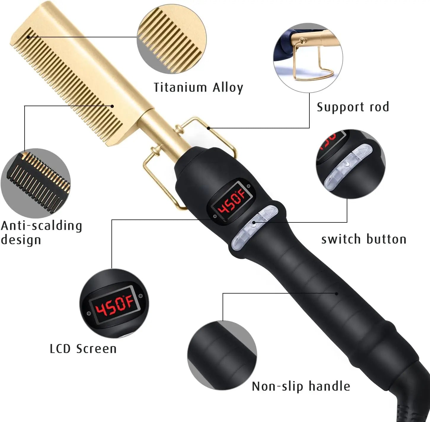 Dry And Wet Straight Hair Curling Copper Comb Bangs Straight Hair Electric Heating Curling Comb Hair Comb