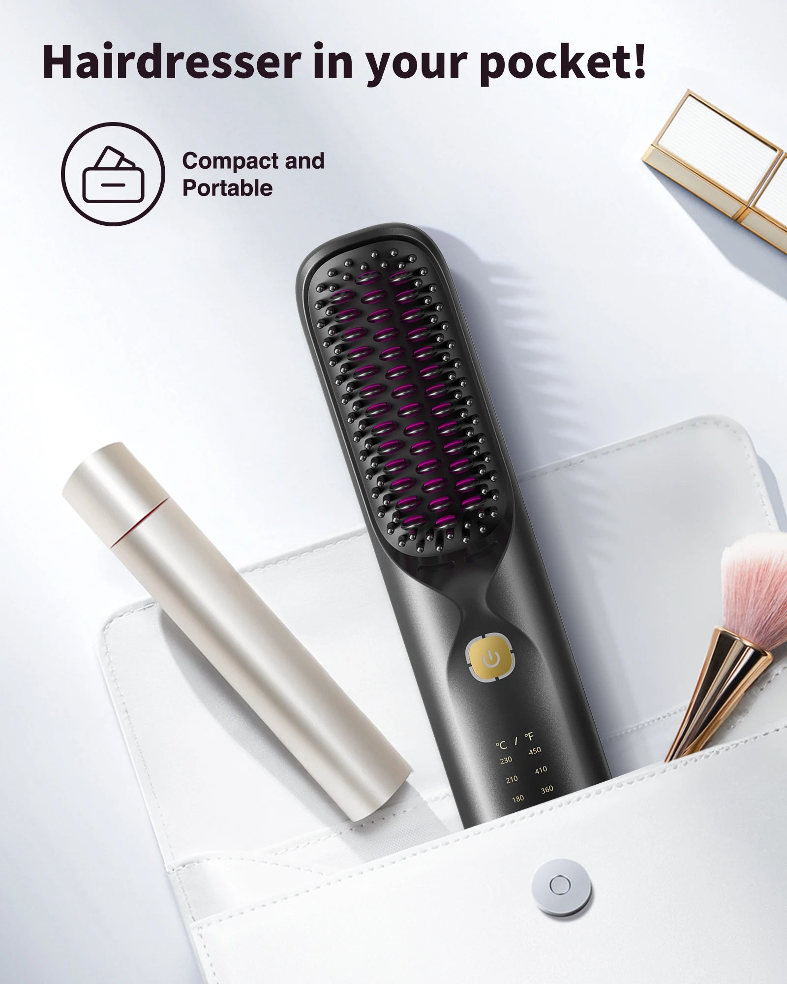 Cordless Hair Straightener Brush 450°F Adjustable Temp 30s Fast Heating 10000mAh Travel Wireless Straightening Comb Adult Kids